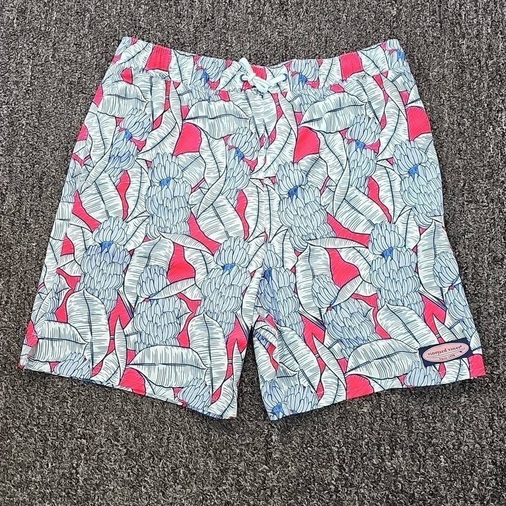 Vineyard Vines Boys Swim Trunks Large Banana Lighthouse Red